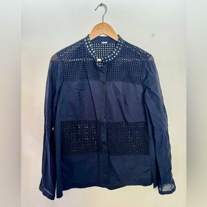 Elie Tahari Medium Eyelet Long Sleeve Button Down Blouse